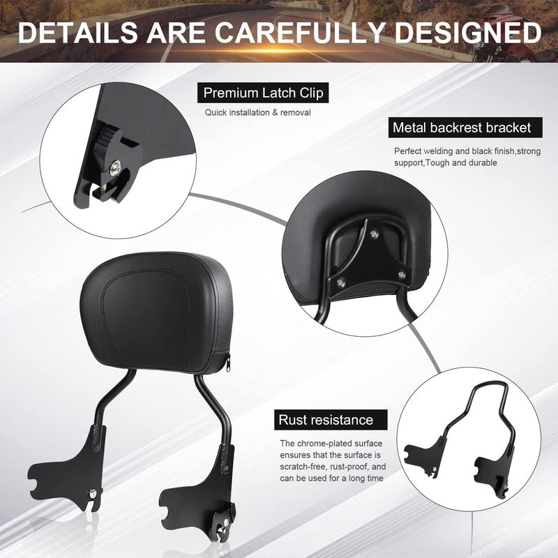 AUFER Detachable Upright Passenger Backrest Sissy Bar With Back Rest Pad Compatible With For Touring Road King Street Glide Electra Glide Road Glide FLHR FLHX FLHT FLTR 1997-2008ï¼ˆBlackï¼‰ - Image 4